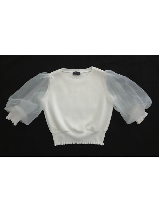 Gracia Tops - GRACIA White Puff Sleeve Top With Sheer Organza Ruffle Cuffs Women's Small